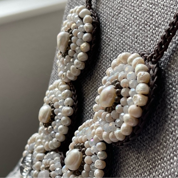 Mosaic Semi-Precious Stones Large White Bib Handmade 16" - 18" Necklace - Picture 12 of 15